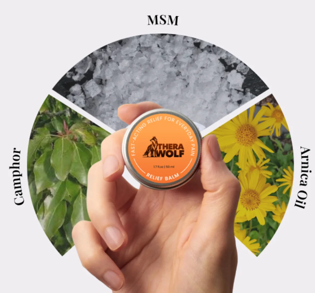TheraWolf Neuro Balm tin and botanical ingredients